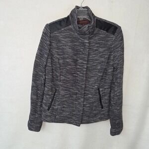 Hal Rubenstein Moto Jacket Women Size‎ M Black White Marled Faux Leather Trim